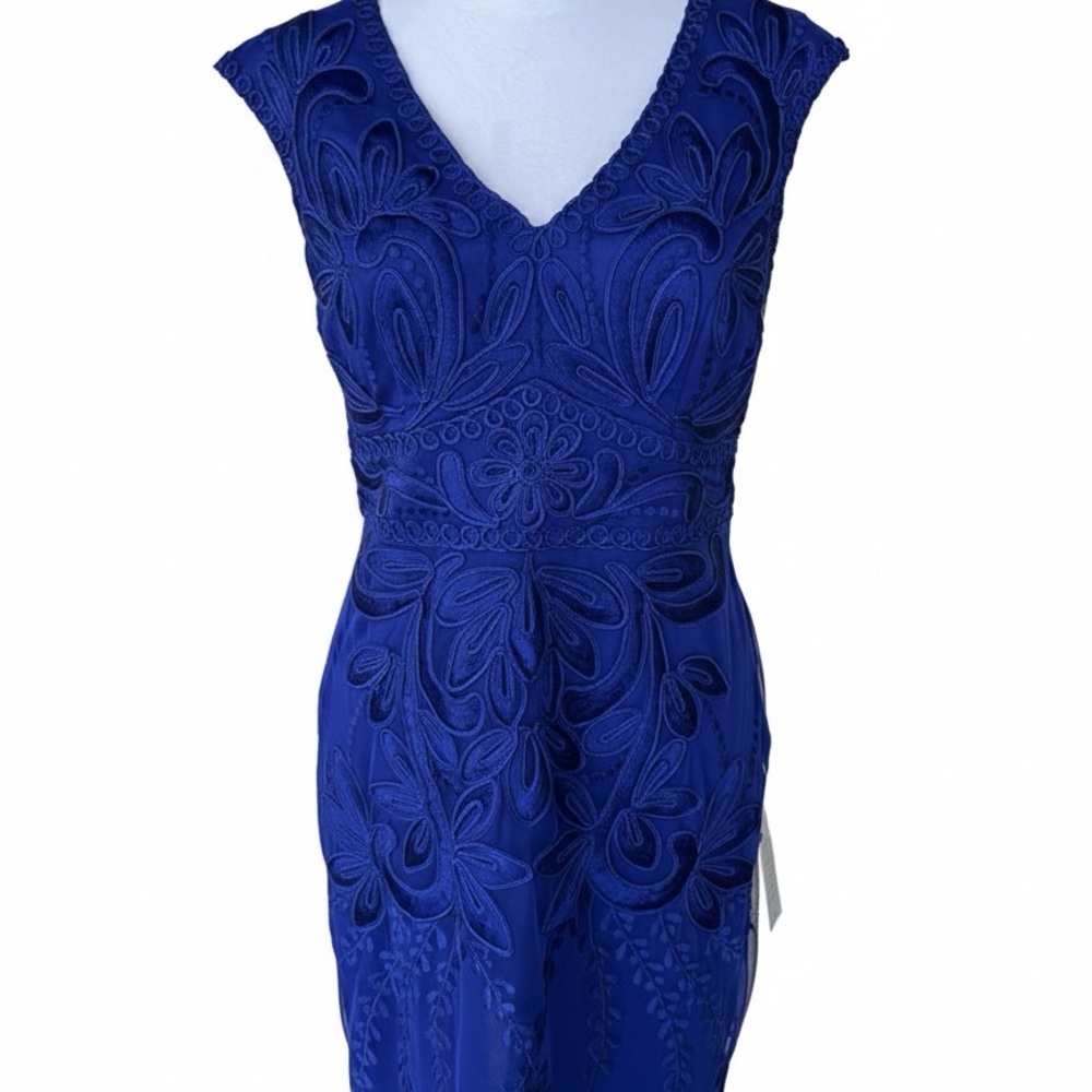 SUE WONG Nordstrom Dress Sapphire Soutache Embroidered Illusion Sheath Size8